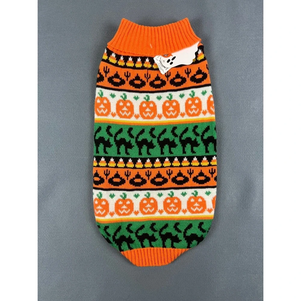 Tricks for Treats Halloween Pumpkin Cat Dog Sweater Spooky Festive Orange Large